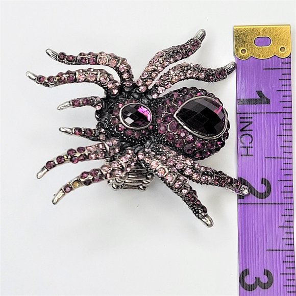 Spider Tarantula Pink Crystals Stretch Band Large Spider Charm Ring - Picture 8 of 12